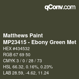 Code couleur: Matthews Paint - MP23415 - Ebony Green Met | qconv.com