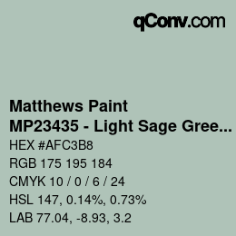 Código de color: Matthews Paint - MP23435 - Light Sage Green Met | qconv.com