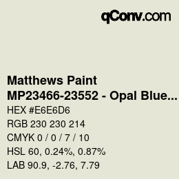 Code couleur: Matthews Paint - MP23466-23552 - Opal Blue Prl over Eagle Feather | qconv.com