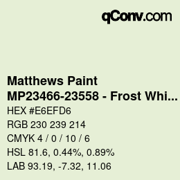 Code couleur: Matthews Paint - MP23466-23558 - Frost White Prl over Eagle Feather | qconv.com