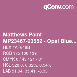 Code couleur: Matthews Paint - MP23467-23552 - Opal Blue Prl over Scarlet Letter | qconv.com