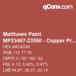 カラーコード: Matthews Paint - MP23467-23560 - Copper Prl over Scarlet Letter | qconv.com