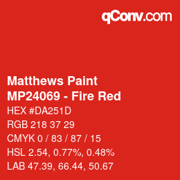 Código de color: Matthews Paint - MP24069 - Fire Red | qconv.com