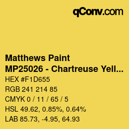 Color code: Matthews Paint - MP25026 - Chartreuse Yellow | qconv.com