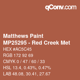 Color code: Matthews Paint - MP25295 - Red Creek Met | qconv.com