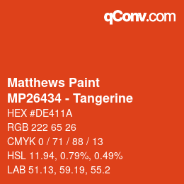 Código de color: Matthews Paint - MP26434 - Tangerine | qconv.com