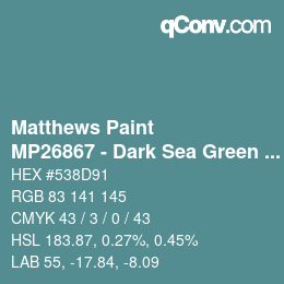 Código de color: Matthews Paint - MP26867 - Dark Sea Green Met | qconv.com