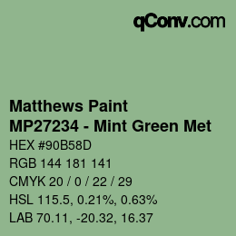 カラーコード: Matthews Paint - MP27234 - Mint Green Met | qconv.com