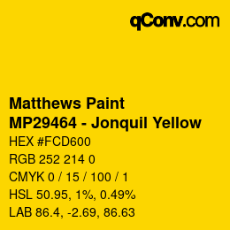 Color code: Matthews Paint - MP29464 - Jonquil Yellow | qconv.com