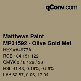 Color code: Matthews Paint - MP31592 - Olive Gold Met | qconv.com