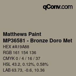 Color code: Matthews Paint - MP36581 - Bronze Doro Met | qconv.com