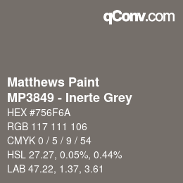 Color code: Matthews Paint - MP3849 - Inerte Grey | qconv.com