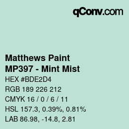 Color code: Matthews Paint - MP397 - Mint Mist | qconv.com