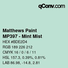 Código de color: Matthews Paint - MP397 - Mint Mist | qconv.com