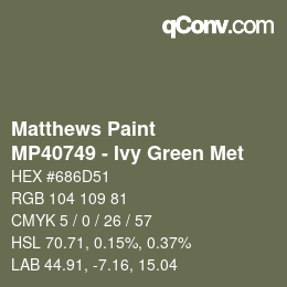 Color code: Matthews Paint - MP40749 - Ivy Green Met | qconv.com