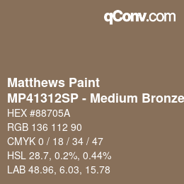 Code couleur: Matthews Paint - MP41312SP - Medium Bronze | qconv.com