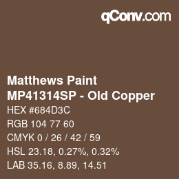 Code couleur: Matthews Paint - MP41314SP - Old Copper | qconv.com