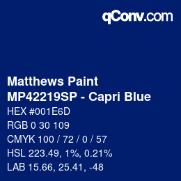 Color code: Matthews Paint - MP42219SP - Capri Blue | qconv.com