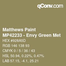 Color code: Matthews Paint - MP42233 - Envy Green Met | qconv.com