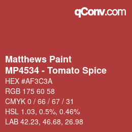 カラーコード: Matthews Paint - MP4534 - Tomato Spice | qconv.com