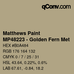 Color code: Matthews Paint - MP48223 - Golden Fern Met | qconv.com