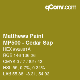 Código de color: Matthews Paint - MP500 - Cedar Sap | qconv.com