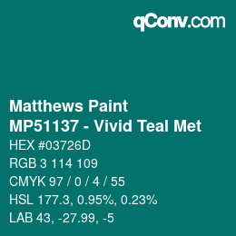 Code couleur: Matthews Paint - MP51137 - Vivid Teal Met | qconv.com