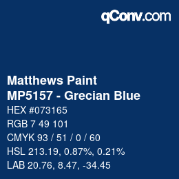 Color code: Matthews Paint - MP5157 - Grecian Blue | qconv.com