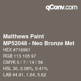 Código de color: Matthews Paint - MP52048 - Neo Bronze Met | qconv.com