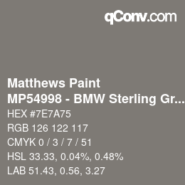 Code couleur: Matthews Paint - MP54998 - BMW Sterling Grey Met | qconv.com