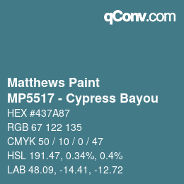 Color code: Matthews Paint - MP5517 - Cypress Bayou | qconv.com