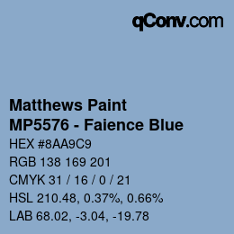 Code couleur: Matthews Paint - MP5576 - Faience Blue | qconv.com