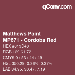 颜色代码: Matthews Paint - MP671 - Cordoba Red | qconv.com