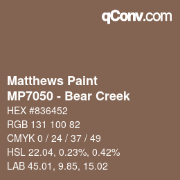Color code: Matthews Paint - MP7050 - Bear Creek | qconv.com