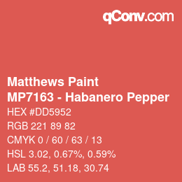 Código de color: Matthews Paint - MP7163 - Habanero Pepper | qconv.com