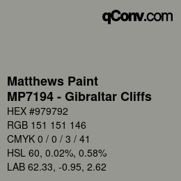 Color code: Matthews Paint - MP7194 - Gibraltar Cliffs | qconv.com