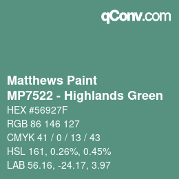Color code: Matthews Paint - MP7522 - Highlands Green | qconv.com