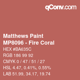 カラーコード: Matthews Paint - MP8096 - Fire Coral | qconv.com