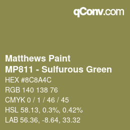 Color code: Matthews Paint - MP811 - Sulfurous Green | qconv.com