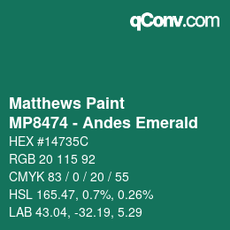 Código de color: Matthews Paint - MP8474 - Andes Emerald | qconv.com