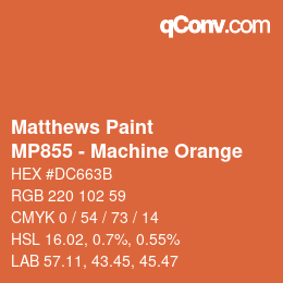Color code: Matthews Paint - MP855 - Machine Orange | qconv.com