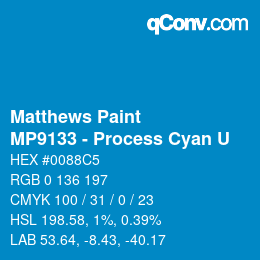 Código de color: Matthews Paint - MP9133 - Process Cyan U | qconv.com