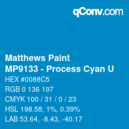 カラーコード: Matthews Paint - MP9133 - Process Cyan U | qconv.com