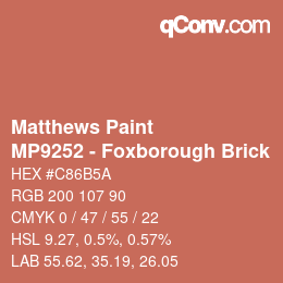 カラーコード: Matthews Paint - MP9252 - Foxborough Brick | qconv.com