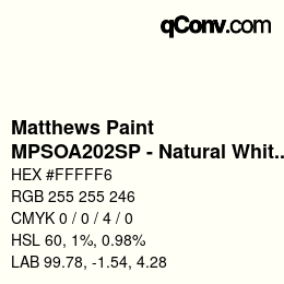 Color code: Matthews Paint - MPSOA202SP - Natural White | qconv.com