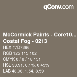 Code couleur: McCormick Paints - Core100 - Costal Fog - 0213 | qconv.com