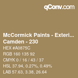 Code couleur: McCormick Paints - Exterior - Camden - 230 | qconv.com