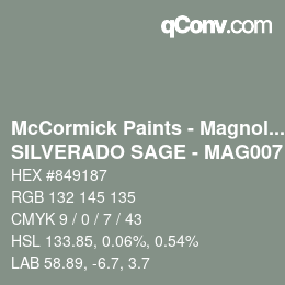 Code couleur: McCormick Paints - Magnolia - SILVERADO SAGE - MAG007 | qconv.com