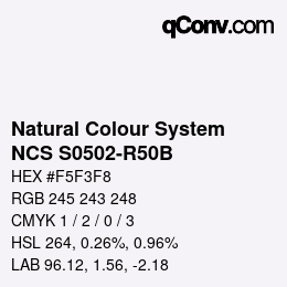 颜色代码: Natural Colour System<br>NCS S0502-R50B - Weissgrau | qconv.com