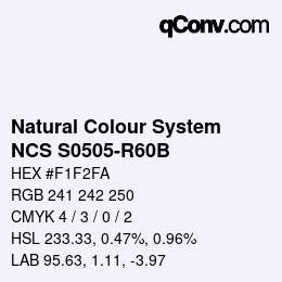 颜色代码: Natural Colour System<br>NCS S0505-R60B - Weiss gebläut | qconv.com